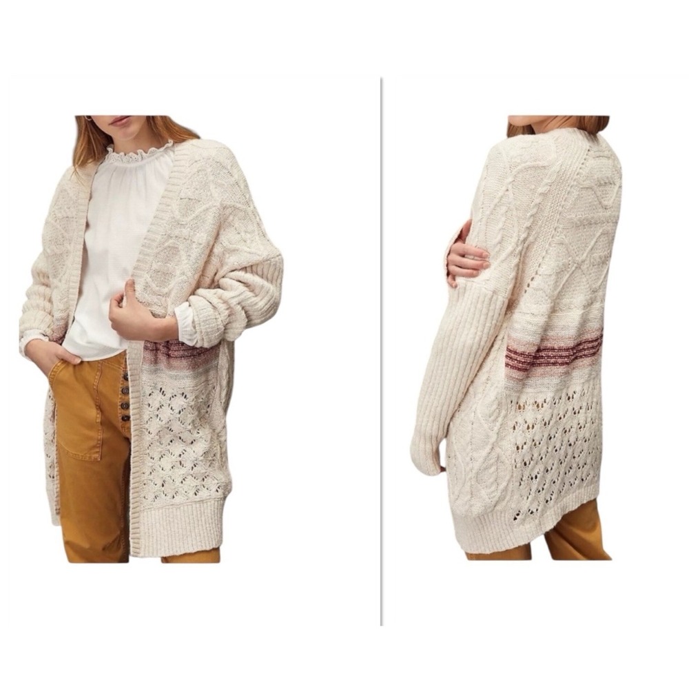Anthropologie Pilcro Jemma Cable-Knit Open Cardigan Women Size XS/S Beige‎ Wool